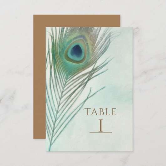 Peacock Feather Boho Chic Waterverf Table Number Kaart (Voorkant / Achterkant)