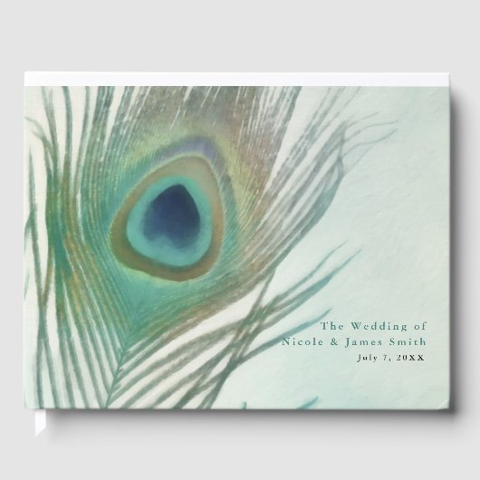 Peacock Feather Boho Chic Waterverf Wedding Gastenboek (Voorkant)