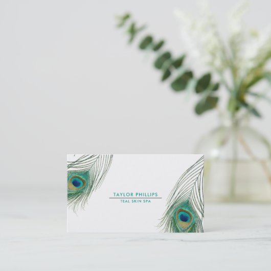 Peacock Feather Boho Elegant Visitekaartje (Staand voorkant)