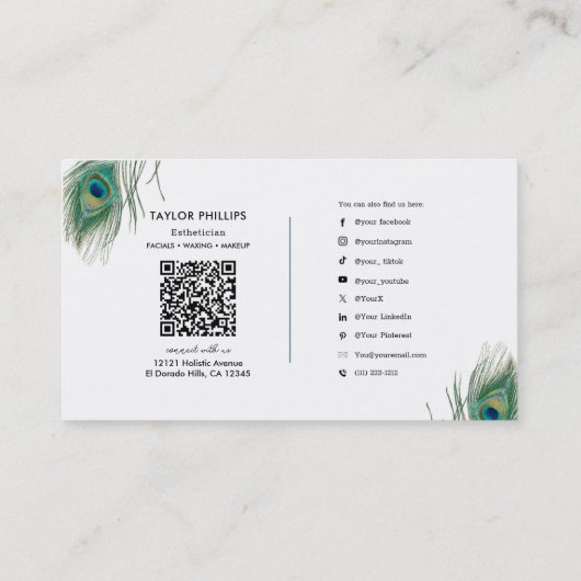 Peacock Feather Boho Elegant Visitekaartje (Achterkant)