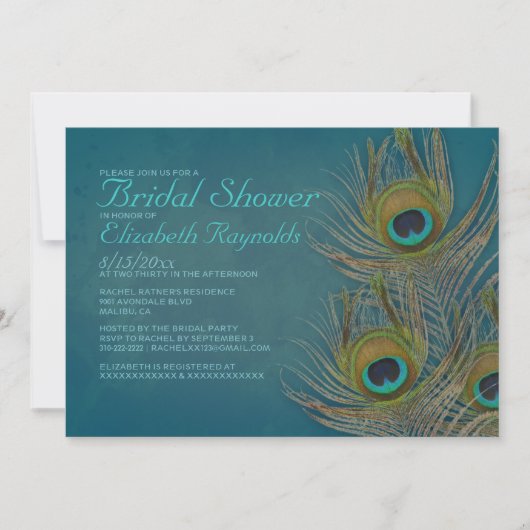 Peacock Feather Bridal Shower Invitations Kaart (Voorkant)