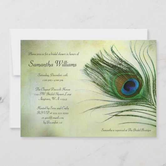  Peacock Feather Bridal Shower Invitations Kaart (Voorkant)