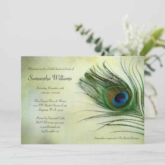  Peacock Feather Bridal Shower Invitations Kaart (Staand voorkant)