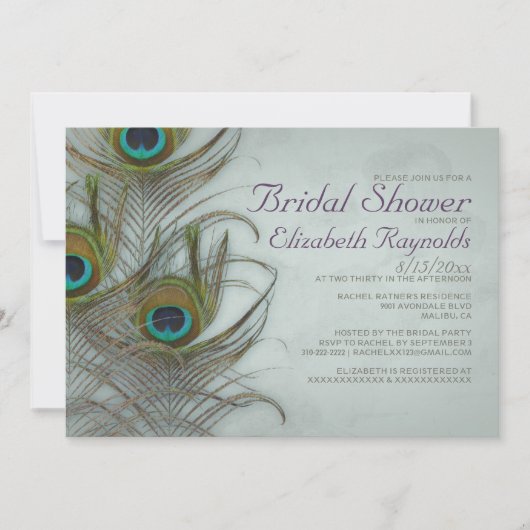  Peacock Feather Bridal Shower Invitations Kaart (Voorkant)