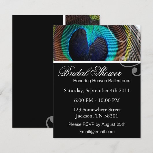 Peacock Feather Bridal Shower Invitations Kaart (Voorkant / Achterkant)