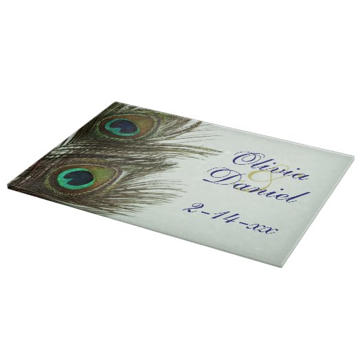 Peacock Feather Bride en Groom Cutting Board Snijplank (Hoek)