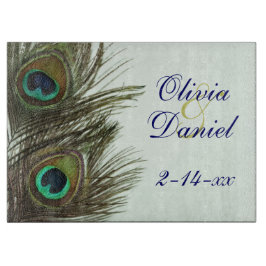 Peacock Feather Bride en Groom Cutting Board Snijplank