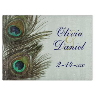 Peacock Feather Bride en Groom Cutting Board Snijplank