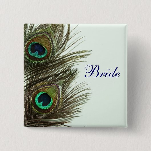 Peacock Feather Bride Pin Vierkante Button 5,1 Cm (Voorkant)