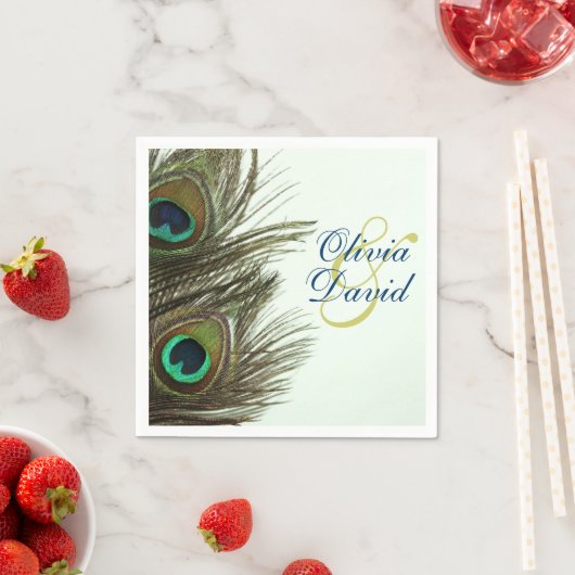 Peacock Feather Bruid en bruidegom bruiloft servet (Insitu)