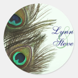 Peacock Feather Bruid en bruidegom Envelope Sticke Ronde Sticker