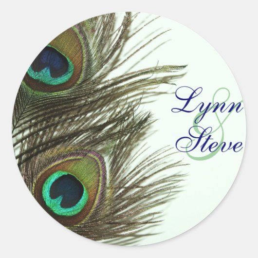 Peacock Feather Bruid en bruidegom Envelope Sticke Ronde Sticker (Voorkant)