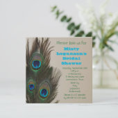 Peacock Feather Bruids Douche Uitnodiging (Staand voorkant)