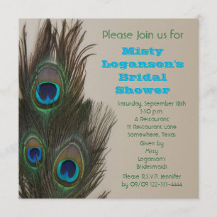 Peacock Feather Bruids Douche Uitnodiging