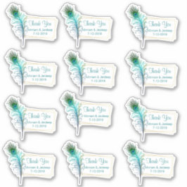 Peacock Feather Bruiloft Dank u Favor Sticker