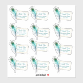 Peacock Feather Bruiloft Dank u Favor Sticker