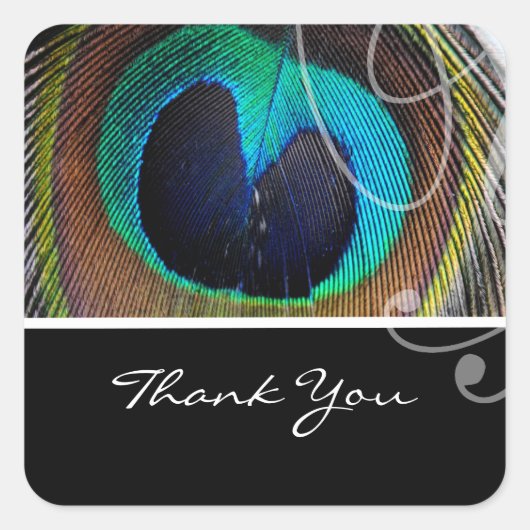 Peacock Feather Bruiloft Dank u Stickers (Voorkant)