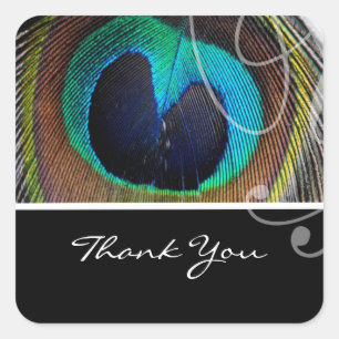 Peacock Feather Bruiloft Dank u Stickers