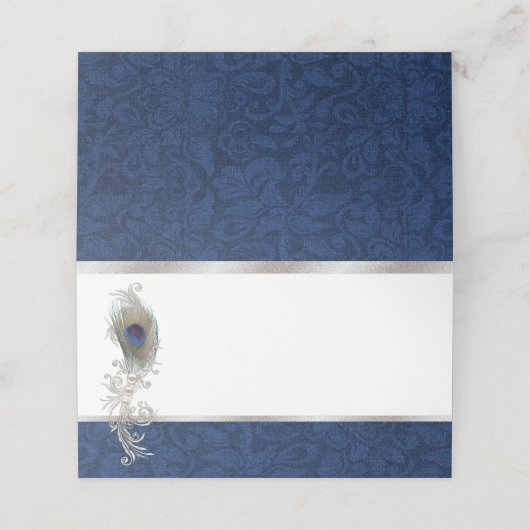 Peacock Feather Bruiloft Gevouwen Plaats Kaart Plaatskaartje (Buitenkant ongevouwen)