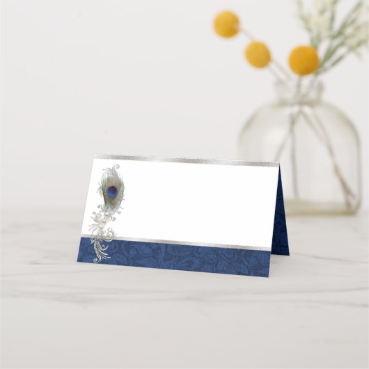 Peacock Feather Bruiloft Gevouwen Plaats Kaart Plaatskaartje (Voorkant)