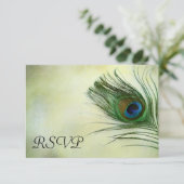  Peacock Feather Bruiloft RSVP Response Kaart (Staand voorkant)