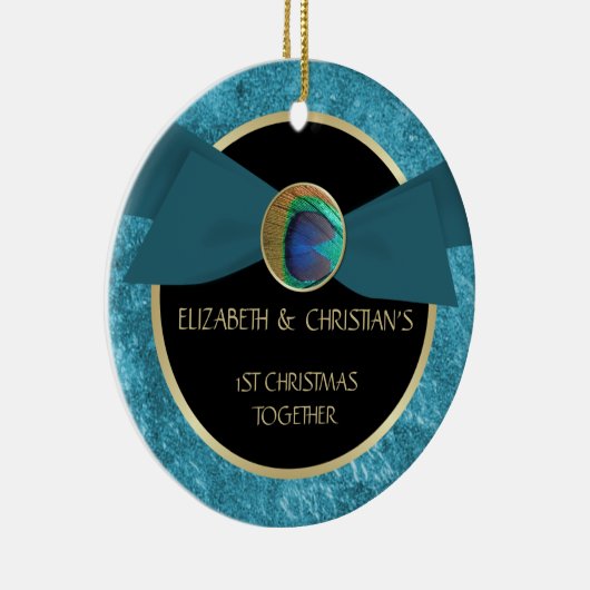 Peacock Feather Button 1e kerstversiering Keramisch Ornament (Rechts)