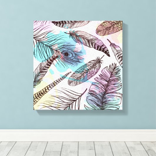 Peacock Feather Canvas Afdruk (Insitu (Houten vloer))