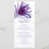 Peacock Feather Chic Glitter Paars Bat Mitzvah Menu (Voorkant)