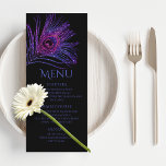 Peacock Feather Chic Glitter Paars Bat Mitzvah Menu<br><div class="desc">Dit ontwerp heeft een elegante roze en paarse glitter pauwenveer op een zwarte achtergrond met uw Bat Mitzvah Menu informatie hieronder. Personaliseer door de tekst in de tekstvakken te bewerken. Ontworpen voor u door Evco Studio www.zazzle.com/store/evcostudio #mitzvah #batmitzvah #eventplanner #mazeltov #jewish #mitzvahswag #jewishlife #wedding #kosher #mitzvahlife #corporateevents #partyplanner #batmitzvahgirl #party...</div>