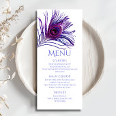 Peacock Feather Chic Glitter Paars Bat Mitzvah Menu