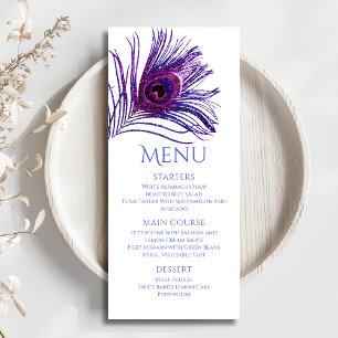 Peacock Feather Chic Glitter Paars Bat Mitzvah Menu