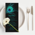 Peacock Feather Chic Glitter Turquoise Bat Mitzvah Menu<br><div class="desc">Dit ontwerp is voorzien van een elegant turquoise glitter peace-veer op een zwarte achtergrond met de informatie in het menu Bat Mitzvah hieronder. Personaliseer door de tekst in de tekstvakjes uit te geven. Speciaal voor u ontworpen door Evco Studio www.zazzle.com/store/evcostudio #mitzvah #batmitzvah #eventplanner #mazeltov #jewish #mitzvahswg #party #jewish #bruiloft #kosher...</div>