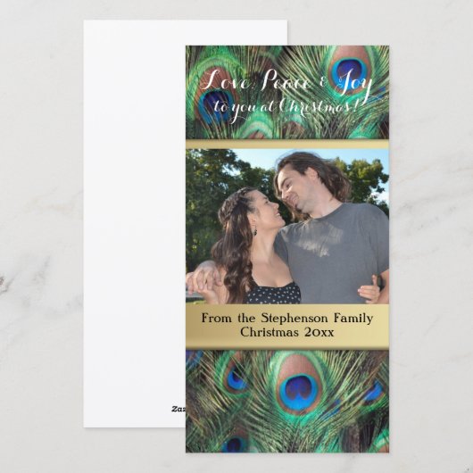 Peacock Feather Christmas Love Peace Joy Holiday Feestdagenkaart (Voorkant / Achterkant)