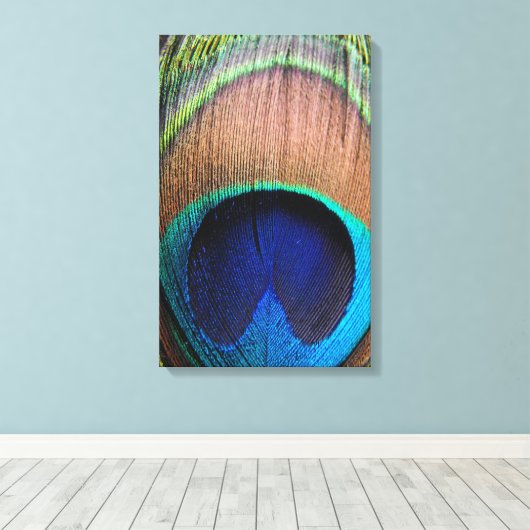 Peacock Feather Close-up Detail Fotodoek Canvas Afdruk (Insitu (Houten vloer))
