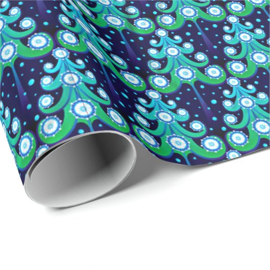 Peacock Feather Colors kerstbomen Art Pattern Cadeaupapier (Rol Hoek)