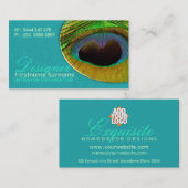 Peacock Feather Damask Aqua Designer Visitekaartje (Voorkant / Achterkant)