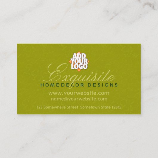 Peacock Feather Damask Home Dector Designer Visitekaartje (Achterkant)