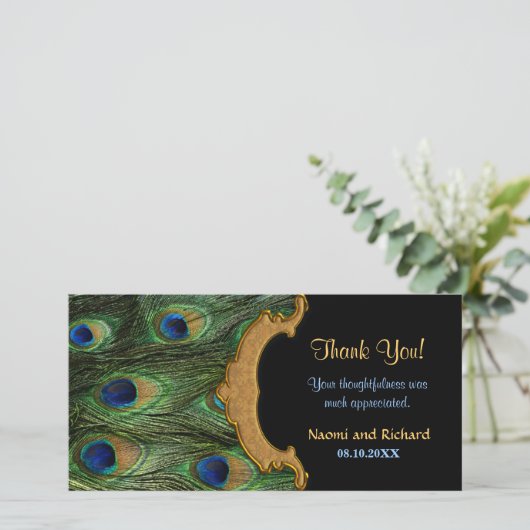 Peacock Feather Dank u Bedankkaart (Staand voorkant)