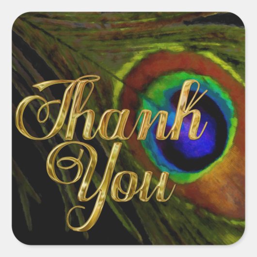 Peacock Feather Dank u Vierkante Sticker (Voorkant)