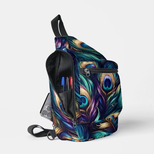 Peacock feather design uniek sling bag (Open)