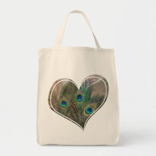 Peacock Feather Double Heart Bag Tote Bag