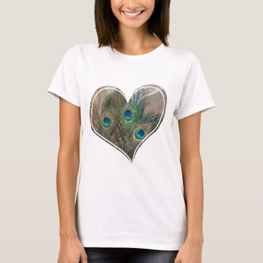 Peacock Feather Double Heart T-shirt (Voorkant)