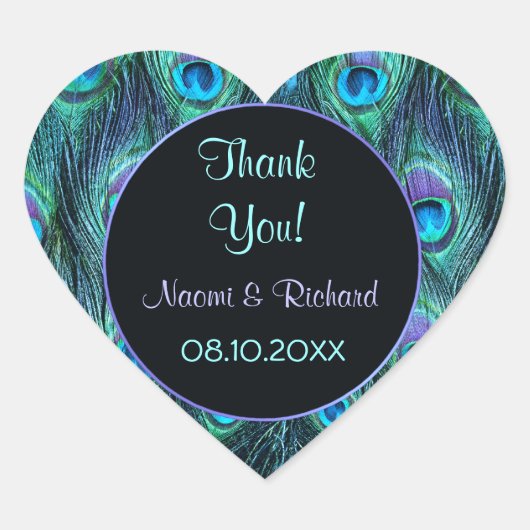 Peacock Feather Drama - Dank u Seal - Aanpassen Hart Sticker (Voorkant)
