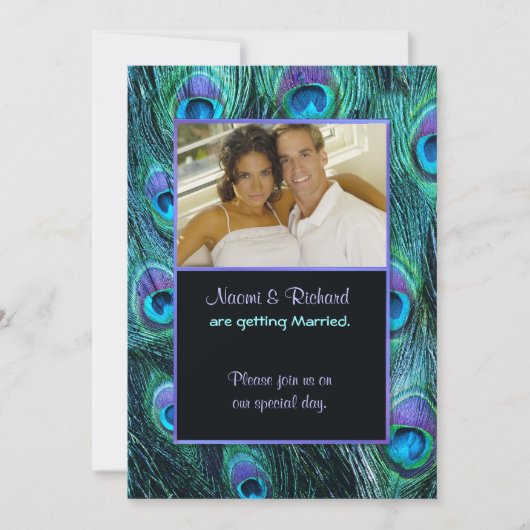 Peacock Feather Drama - Foto bruiloft uitnodiging (Voorkant)
