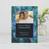 Peacock Feather Drama - Foto bruiloft uitnodiging (Staand voorkant)