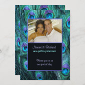 Peacock Feather Drama - Foto bruiloft uitnodiging (Voorkant / Achterkant)
