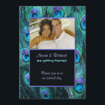 Peacock Feather Drama - Foto bruiloft uitnodiging<br><div class="desc">Uniek,  modern Peacock veer bruiloft Collectie in dramatisch aqua blauw en paarse. Dit elegante thema heeft een bijpassend verenpatroon aan de andere kant. Pas de uitnodiging aan met een foto-upload,  tijd,  datum,  locatie,  ontvangst en andere informatie. Bijpassend thema beschikbaar op andere producten in mijn winkel.</div>