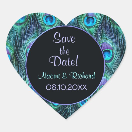 Peacock Feather Drama - Huwelijkszegel - Aanpassen Hart Sticker (Voorkant)