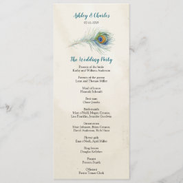  Peacock Feather Elagant Blauwgroen Bruiloft Programmakaart