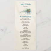  Peacock Feather Elagant Blauwgroen Bruiloft Programmakaart (Voorkant)